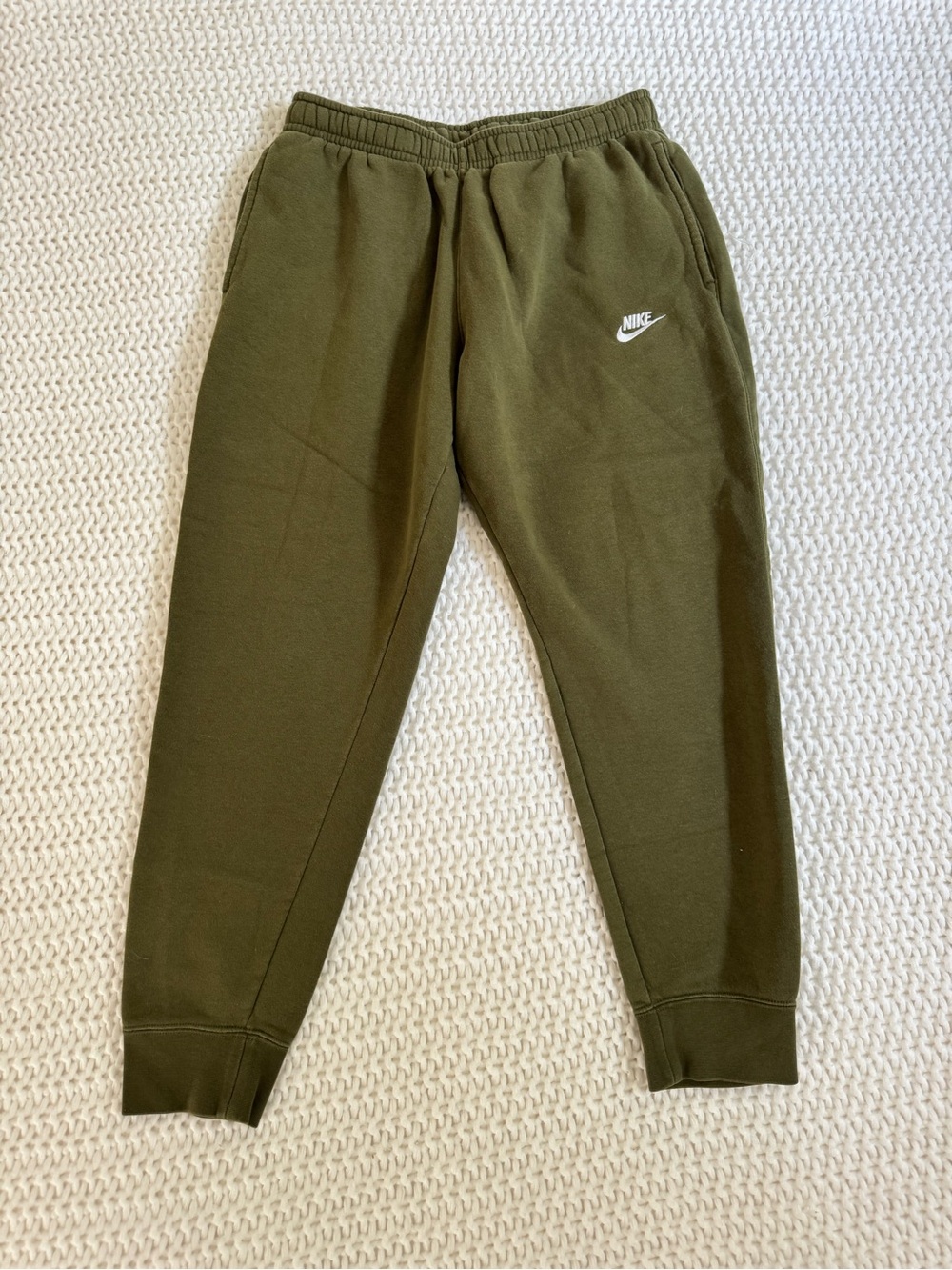 Nike Olive Green Fleece Joggers with White Logo